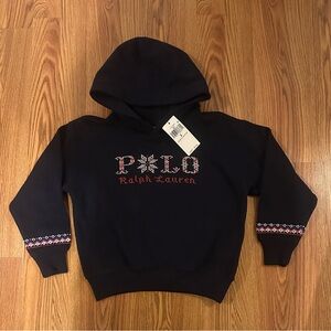 Polo Ralph Lauren Girl’s Holiday Poinsettia Fleece Hoodie Sweatshirt, size 6